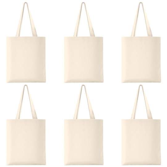 6 Pack Cotton Tote Bag Blank Canvas Bag Reusable Grocery Shopping Bags, Suitable for DIY Craft, Grocery, Shopping, Drawing, Promotion, Gift, Advertising, Activity